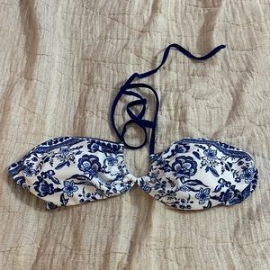 white and blue greek bikini top